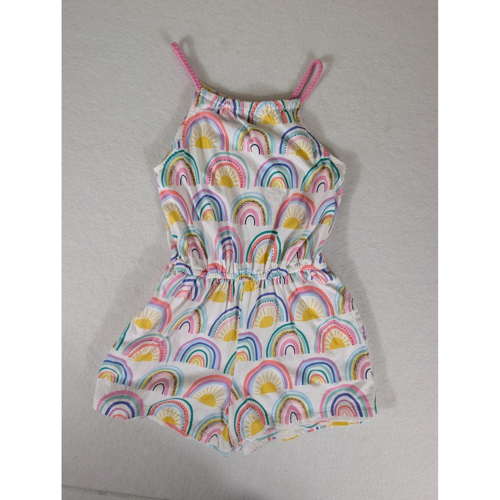 Rumi + Ryder Girls Rainbow Sun Print Romper Pink Braided Straps Size S 6-7